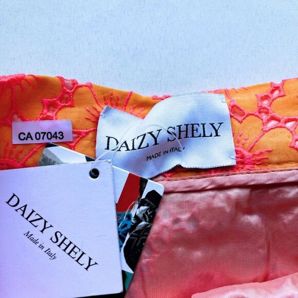 NWT DAIZY SHELY RUNWAY NEON ORANGE PINK ASYMMETRICAL CROCHET SKIRT - XS (IT40) - Picture 7 of 14